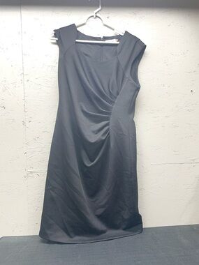 Calvin Klein Black Draped Cap-Sleeve Midi Sheath Dress